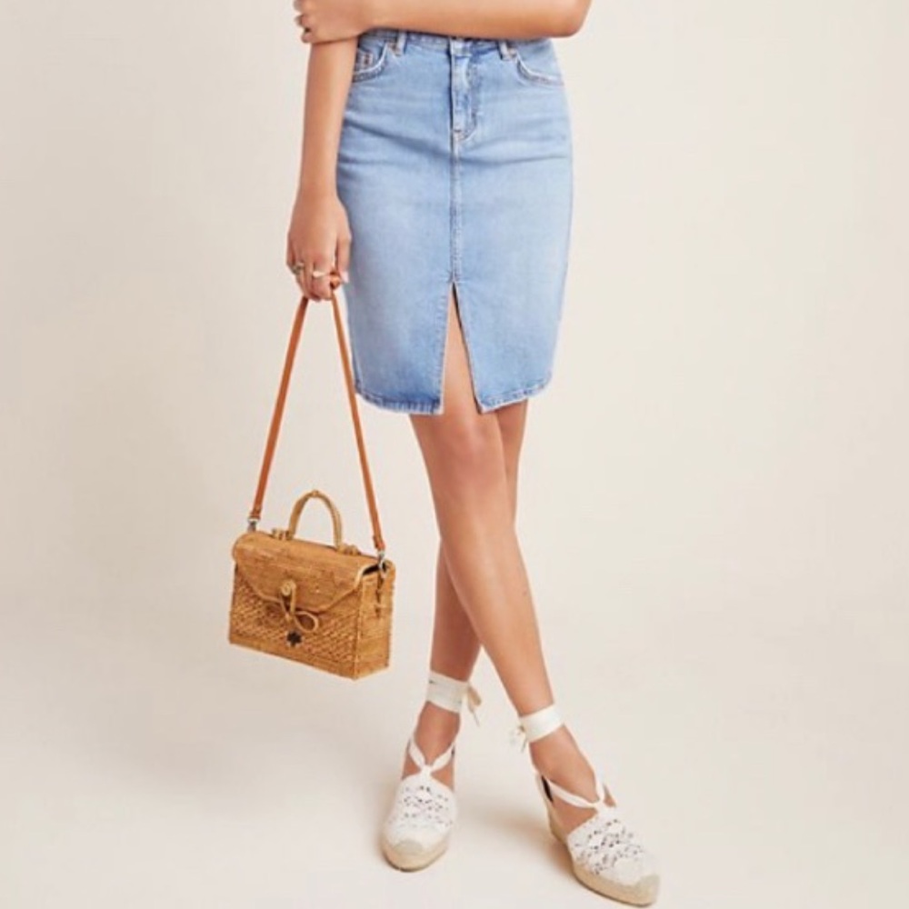 Pilcro & the Letterpress Mini Pencil Denim Slit Skirt by Anthropologie size 10